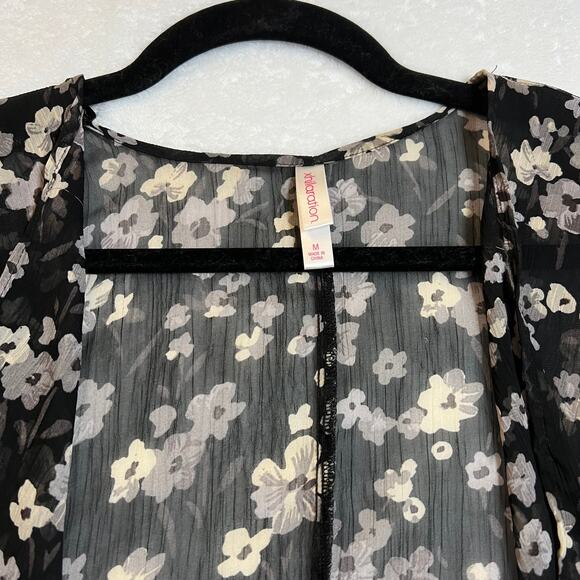 Xhilaration Floral Print Semi Sheer Open Front Kimono Size Medium Lightweight - Picture 3 of 9